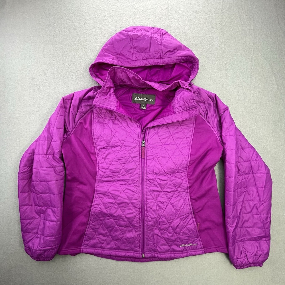 Eddie Bauer Puffer Jacket Women's Size 2XL Magenta Pink Quilted Hooded